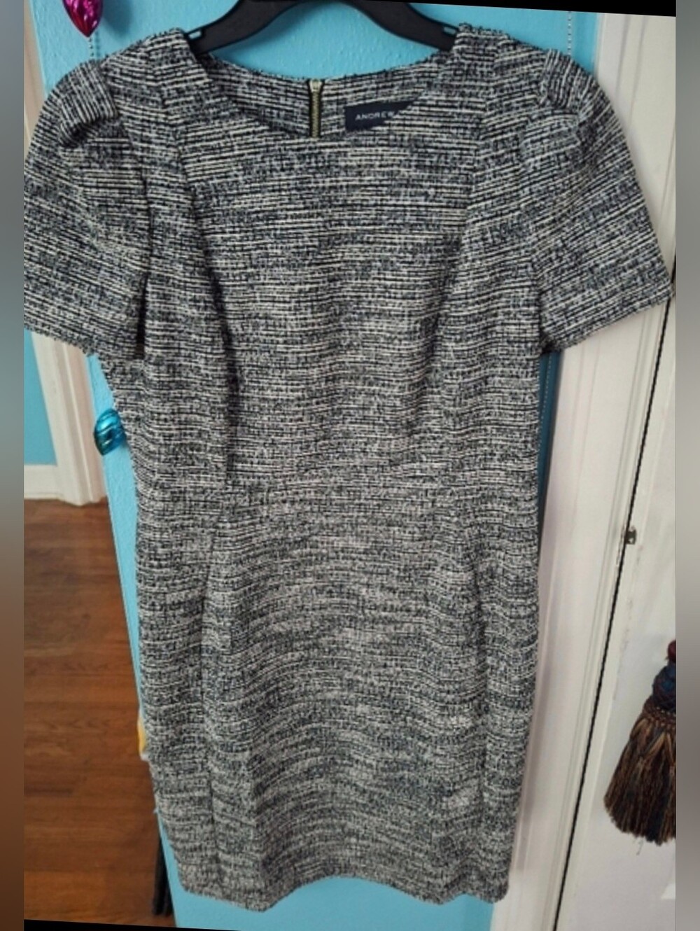 Andrew Marc Textured Black & White Dress Women's Sz 14 Excel Pre-owned